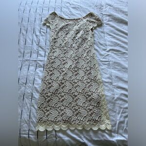 Connected Apparel Cream Lace Midi Dress